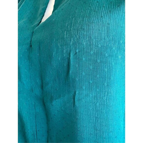 Mandarin collar tiny diamond patch spring emerald green flowy short sleeve blous - Picture 3 of 3